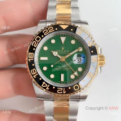  Two Tone Green Face Rolex Replica GMT-Master II Watch 40mm